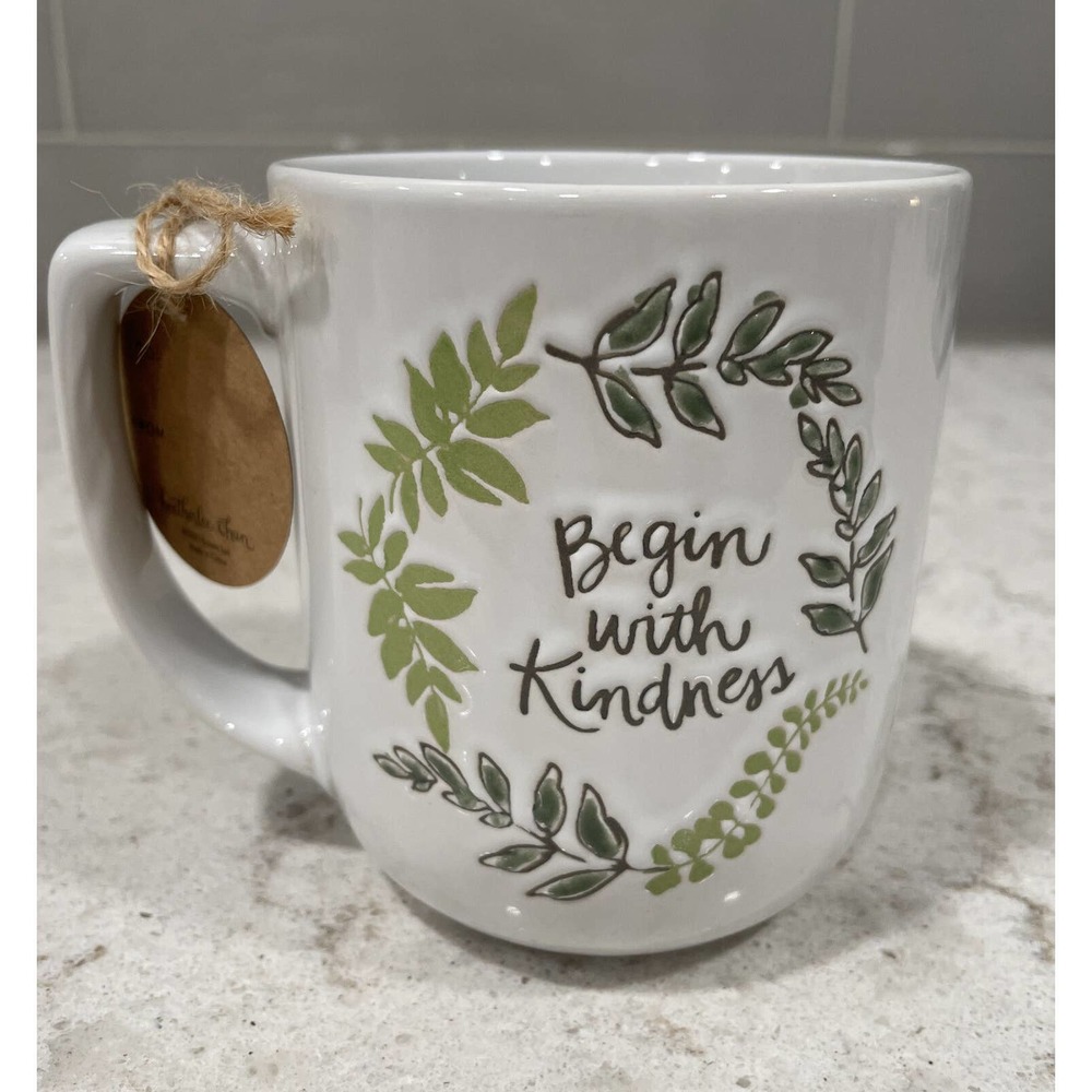 BEGIN WITH KINDNESS Heather Chan Hand Painted Greenery Double Side 14Oz Mug